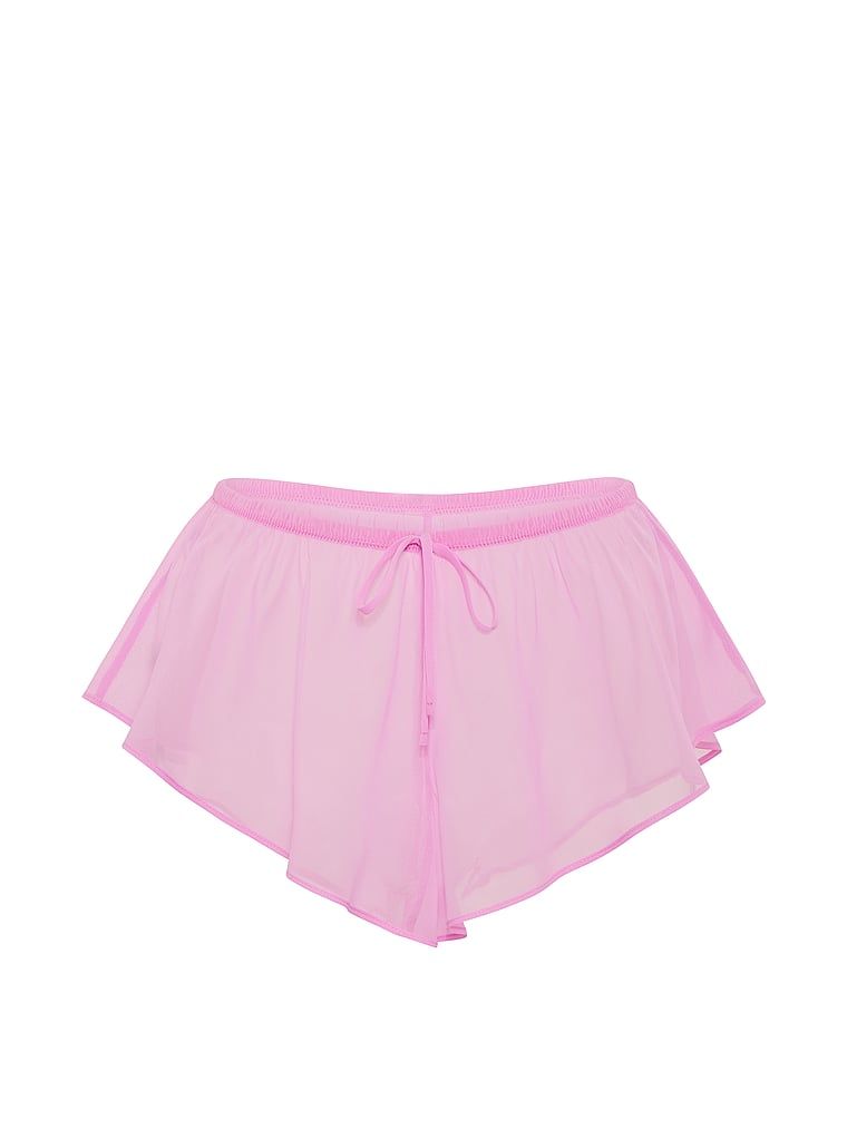Pantaloni scurți de șiffon pentru somn. Produsul este roz și provine din colecția Victoria's Secret.