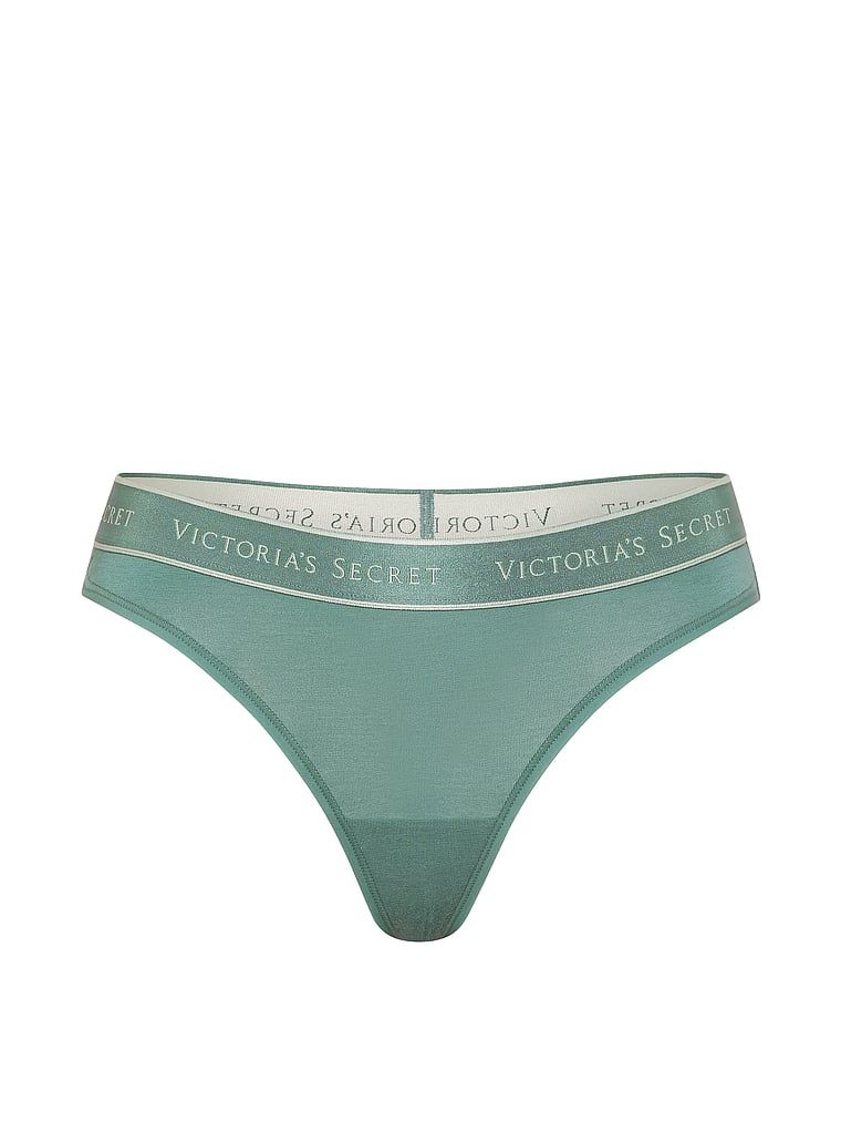Tanga de bumbac cu logo la talie. Produsul este de culoare verde și provine din colecția Bumbac.