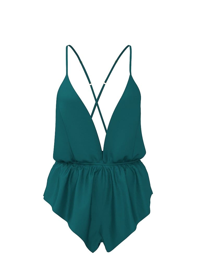 Costum de dormit din satin Flutter Romper. Produsul este albastru și provine din colecția Victoria's Secret.