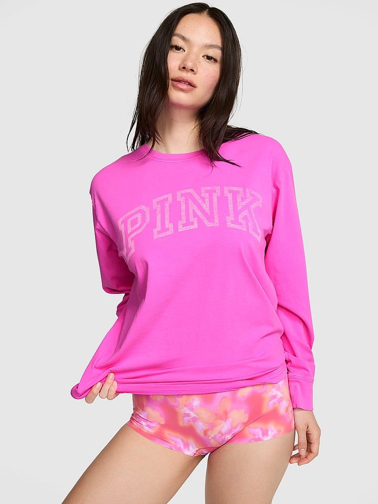 PINK Tricou Campus Cotton cu mânecă lungă