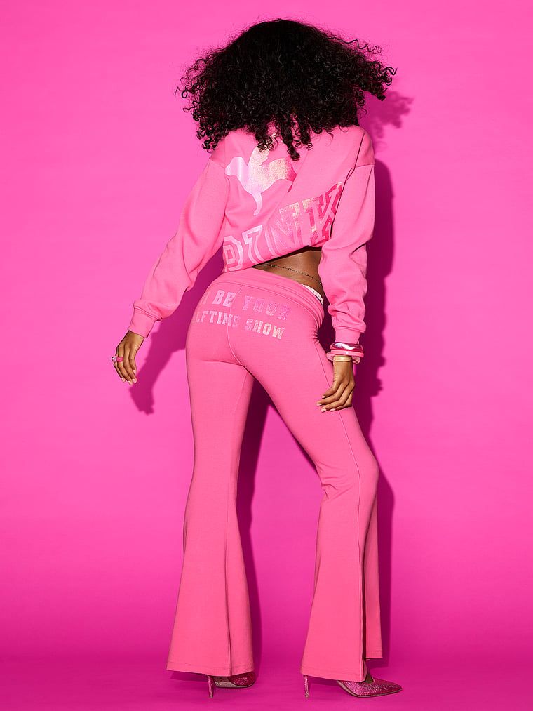 PINK Colanți foarte evazați All-Day Cotton cu talie pliabilă