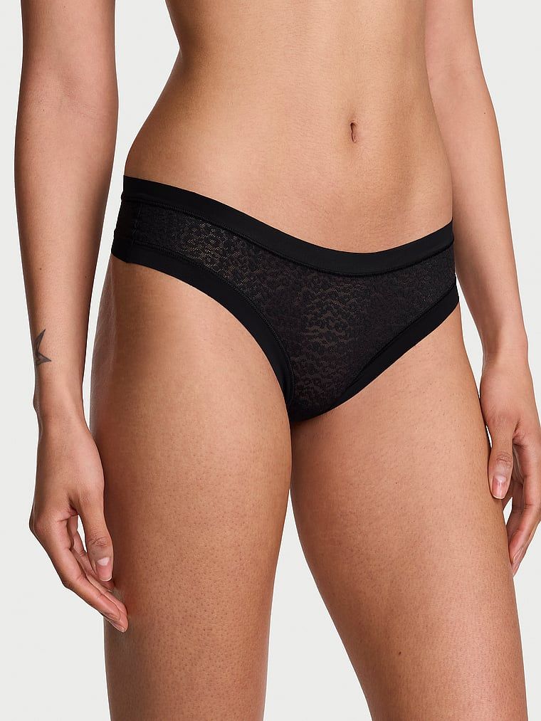 Tanga cu Leopard cu imprimeu de leopard, care nu apare. Produsul este negru și provine din colecția No-Show.