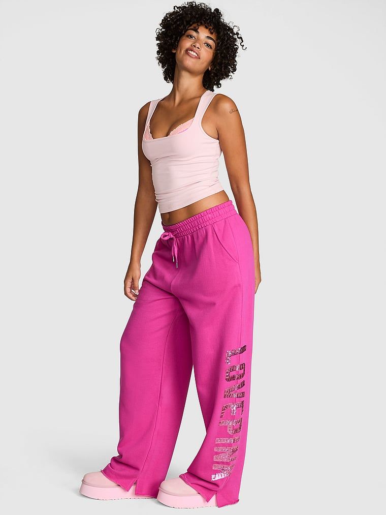 PINK Pantaloni de trening Campus Fleece cu croială largă și tiv despicat