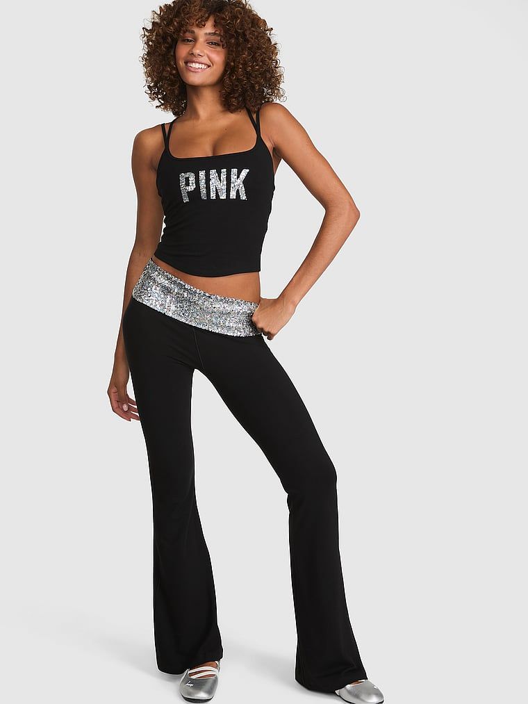PINK Colanți evazați All-Day Cotton cu talie pliabilă