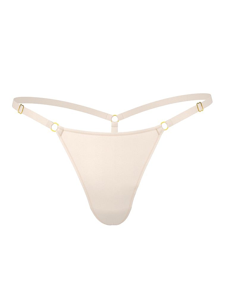 Tanga cu curele Hardware reglabile. Produsul este de culoare bej și provine din colecția Body by Victoria.