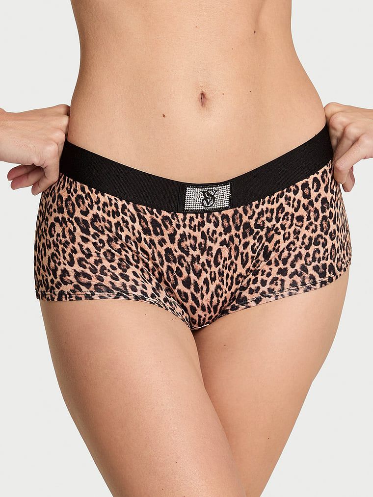 Pantaloni scurți din bumbac cu sigla Shine Patch strălucitor. Produsul are un model cu tematică animală și provine din colecția Cottumbac.