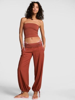 Pantaloni jogger din in cu talie pliabilă