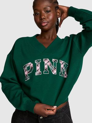 PINK Bluză Campus Fleece cu decolteu în V