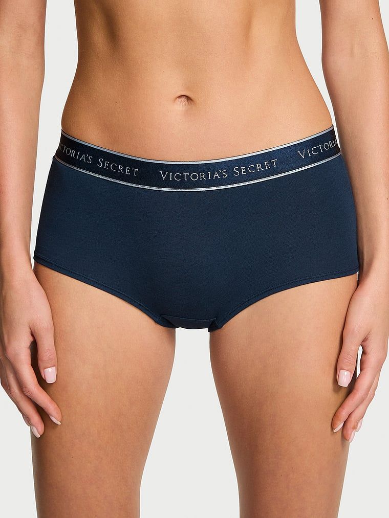 Pantaloni scurți din bumbac cu logo în talie Boyshort. Produsul este de culoare albastră și provine din colecția Cottumbac.