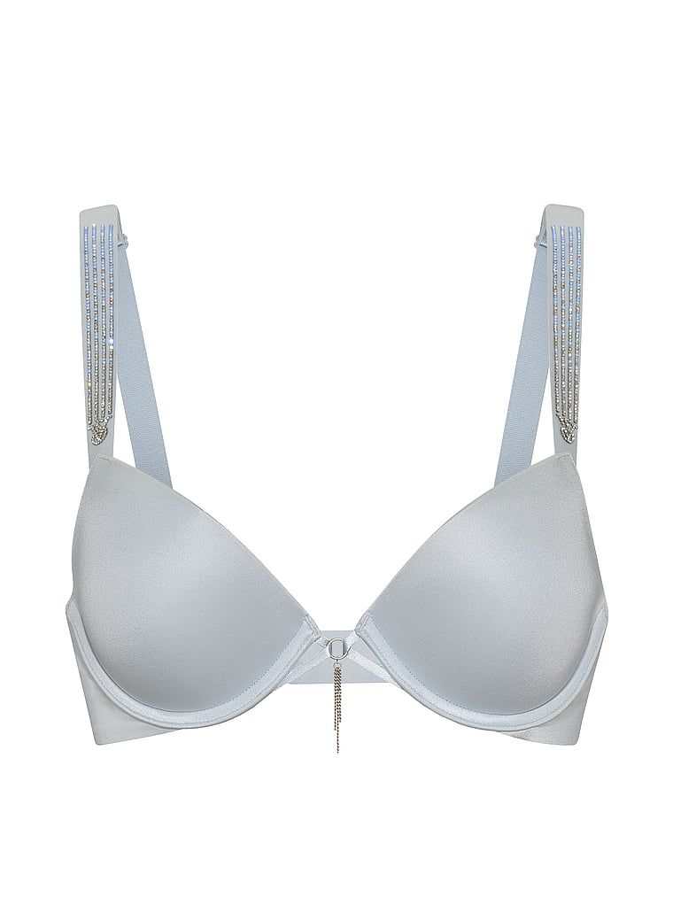 Sutien push-up cu bretele strălucitoare Ombre Shine. Produsul este de culoare albastră și provine din colecția Very Sexy.