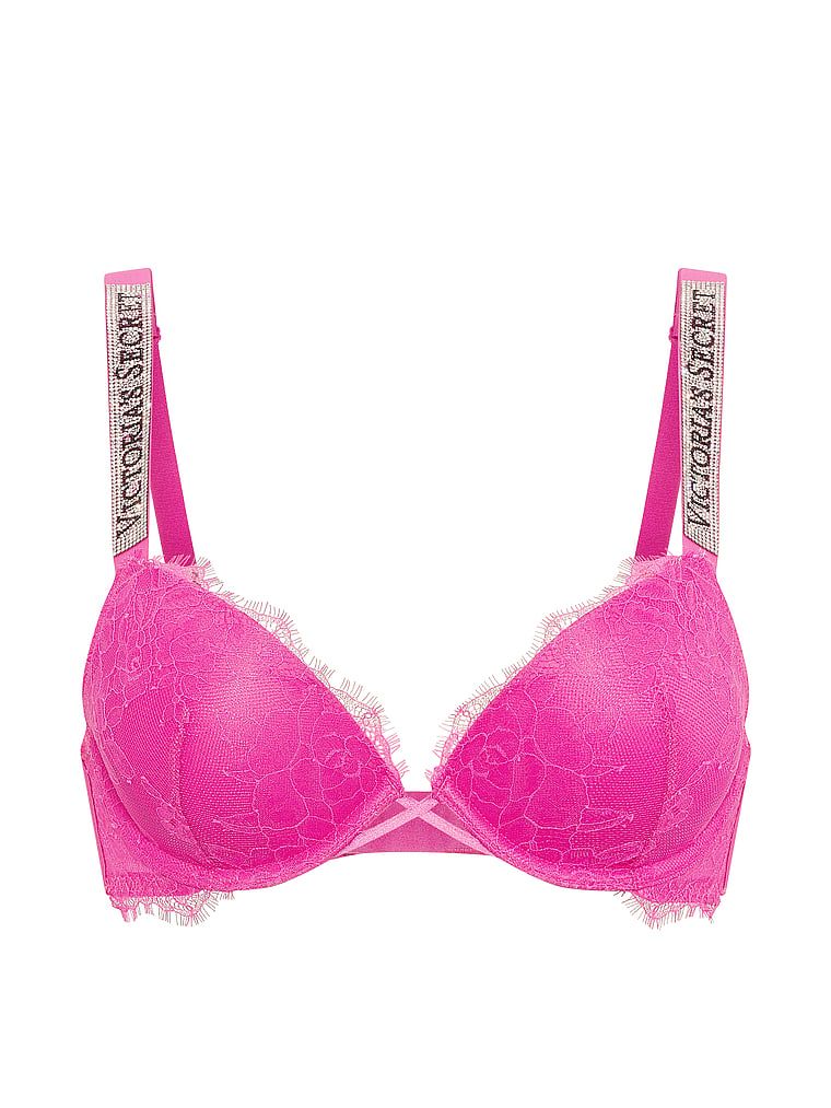 Sutiene push-up din dantelă cu bretele lucioase Shine Strap. Produsul este roz și provine din colecția Very Sexy.