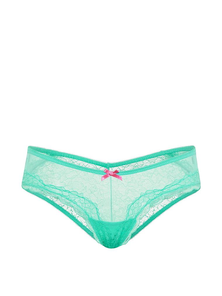 Tease Chiloți Cheeky din plasă și dantelă. Produsul este albastru și provine din colecția Victoria's Secret.