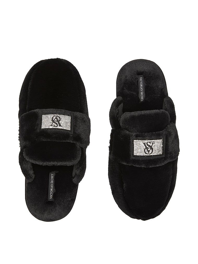 Papuci cu logo Bling Strap strălucitor. Produsul este negru și provine din colecția Body by Victoria.