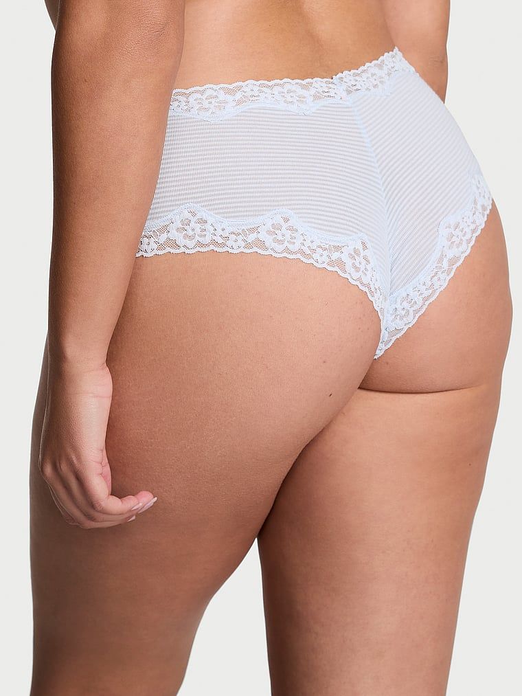 Chiloți de bumbac cu dungi cu dantelă pe margini Cheeky. Produsul este de culoare albastră și provine din colecția Lace Trim.