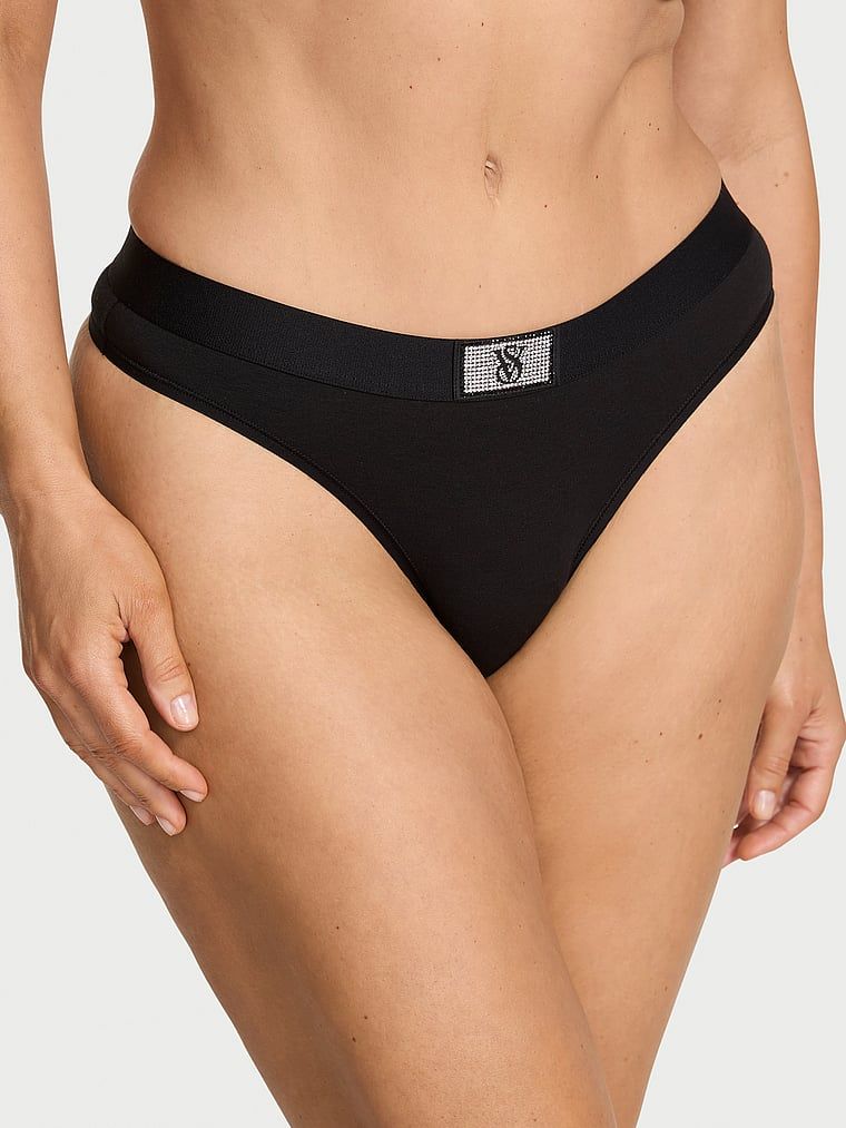 Tanga din bumbac cu logo Shine Patch strălucitor. Produsul este negru și provine din colecția Bumbac.