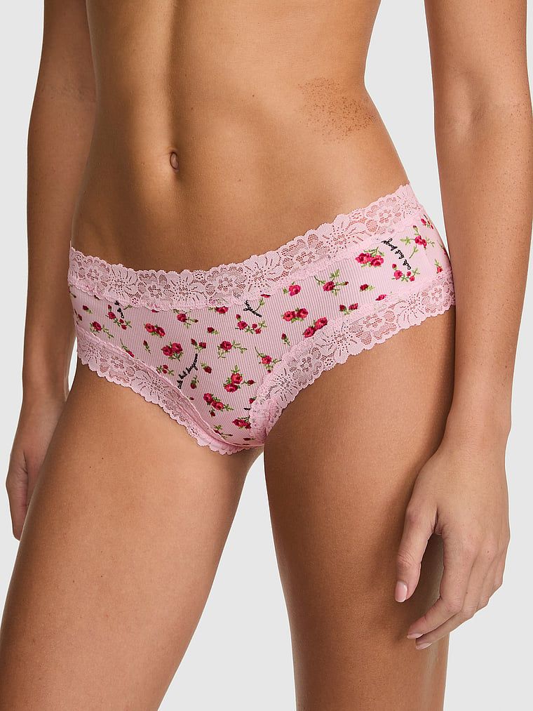 Chiloți cheeky din bumbac cu margine de dantelă PINK Wink