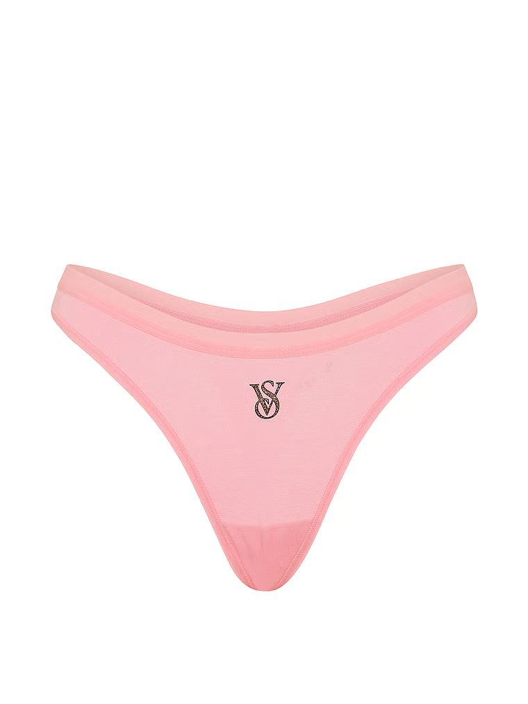 Tanga de bumbac cu picior înalt. Produsul este roz și provine din colecția Victoria's Secret.