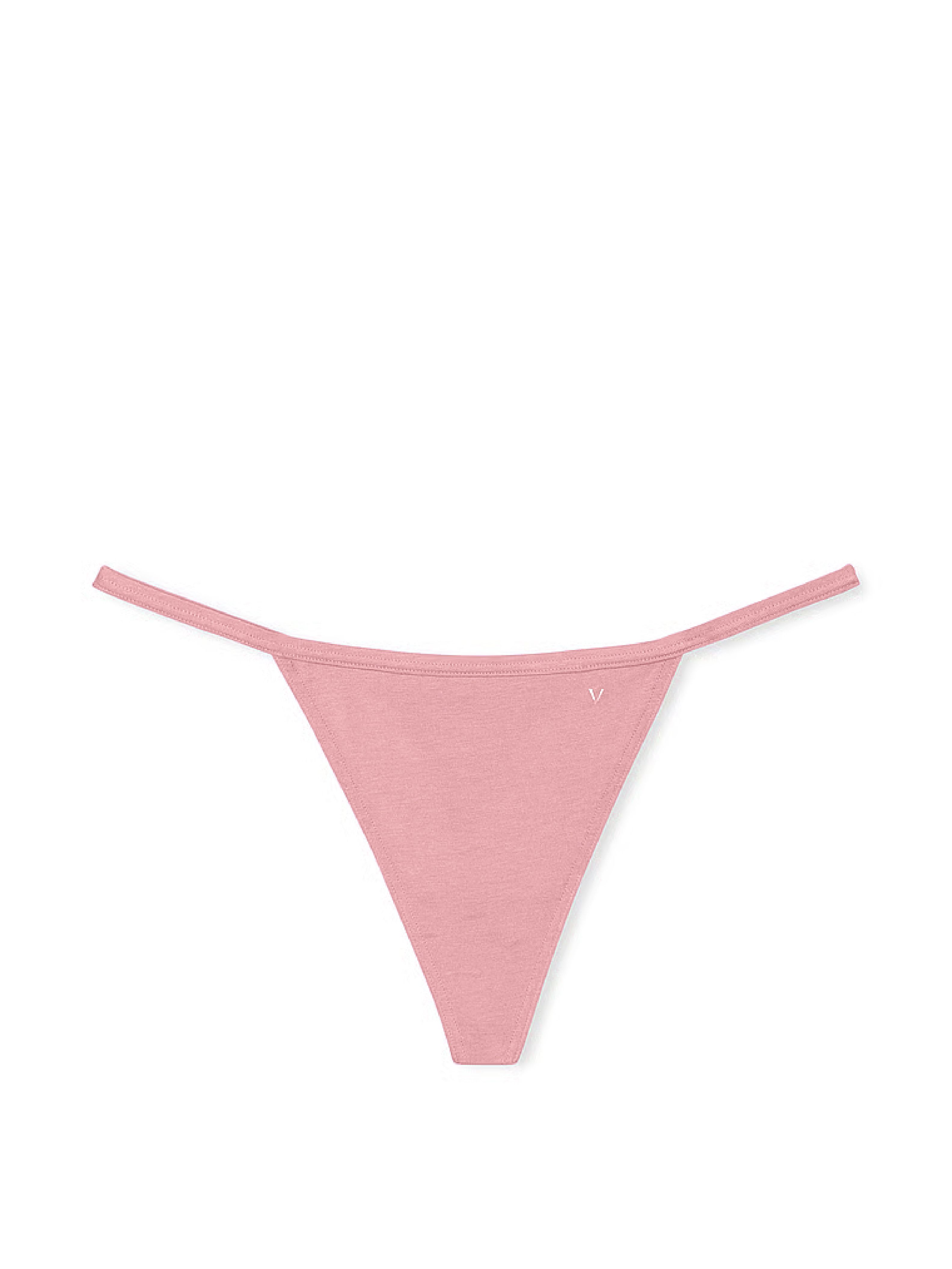 Tanga din bumbac elastic. Produsul este roz și provine din colecția Victoria's Secret.