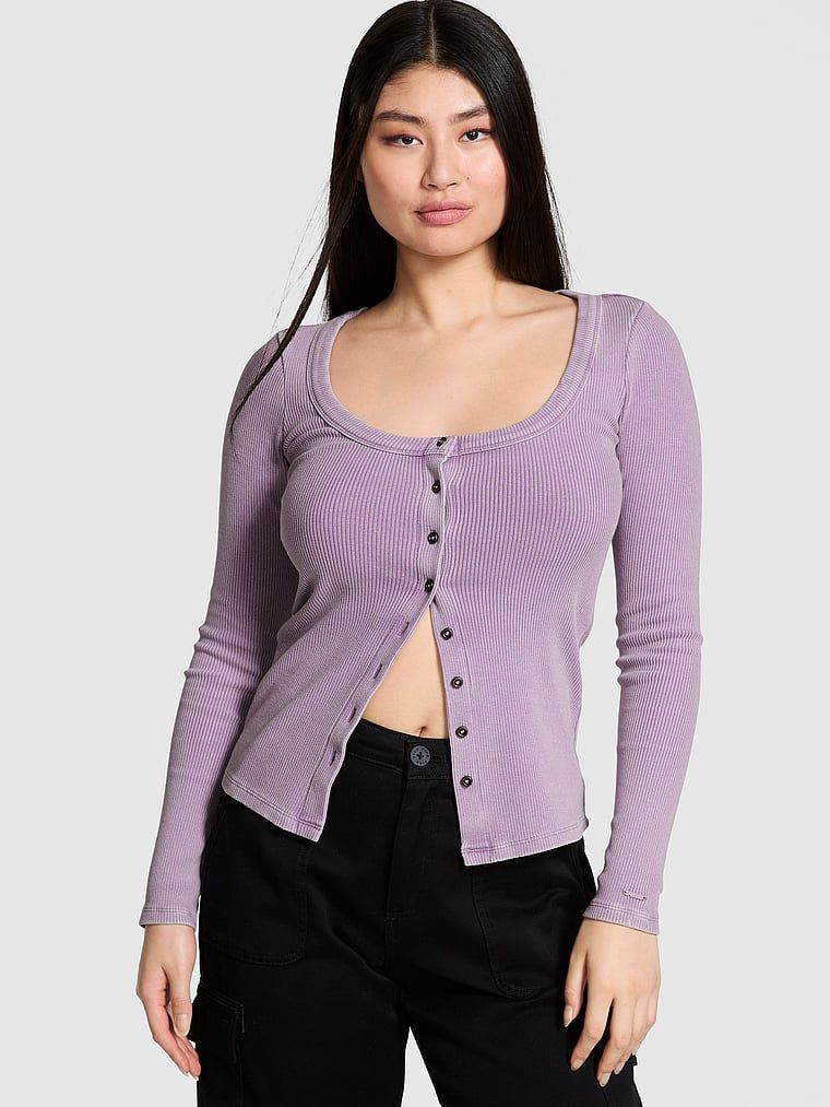 Tricou vintage cu nasturi și mânecă lungă din tricot