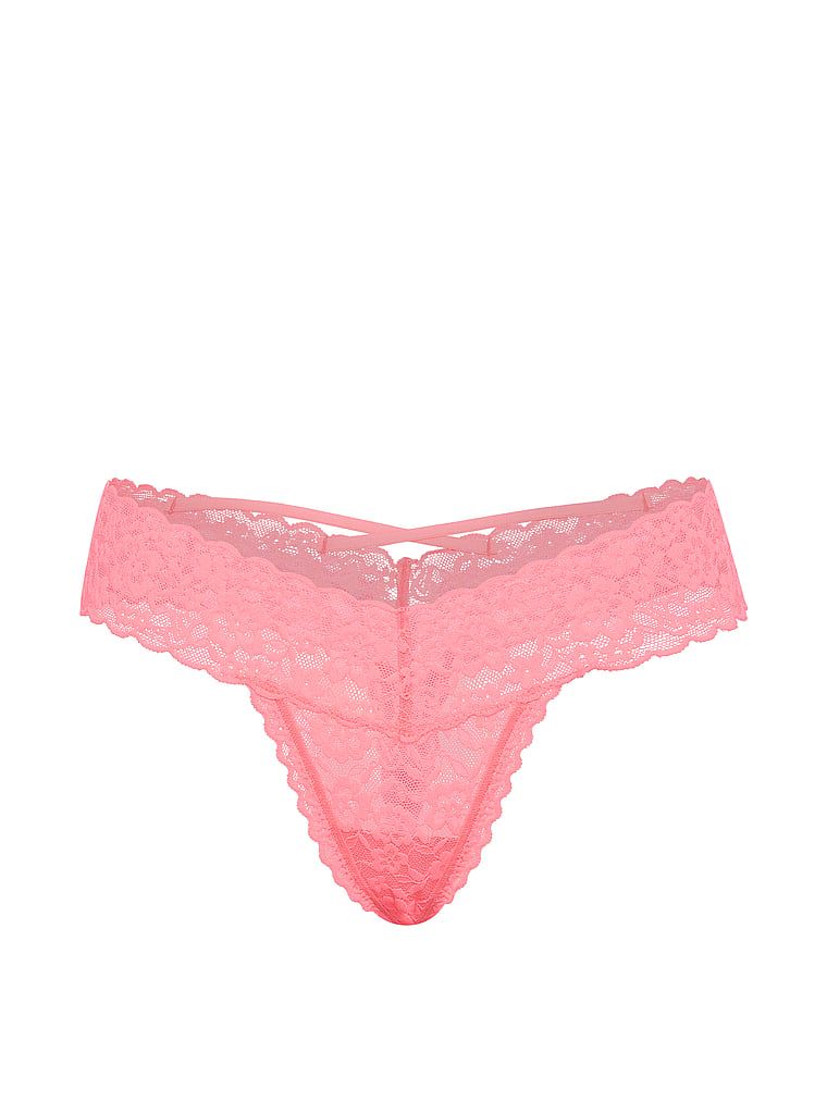 Tanga din dantelă cu bretele la spatele lui Blossom. Produsul este roz și provine din colecția Lacie.