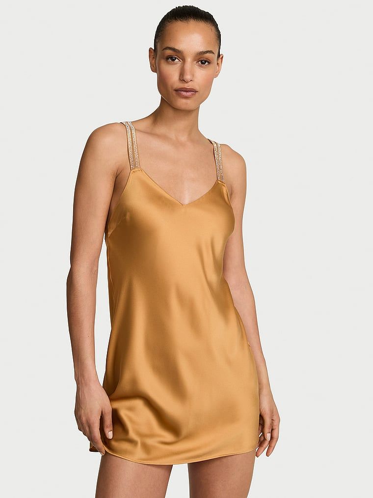 Very Sexy Rochie tip slip din satin cu bretele strălucitoare, în degrade