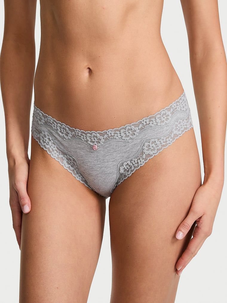 Chiloți din bumbac cu dantelă cu dantelă și baie de baie. Produsul este de culoare gri și provine din colecția Lace Trim.