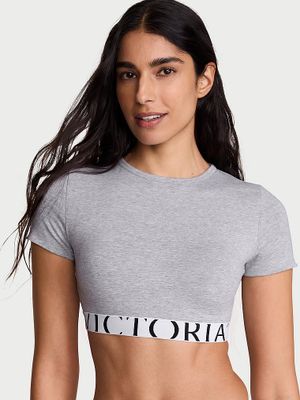 T-shirt Top scurt Bralette din bumbac cu mâneci scurte