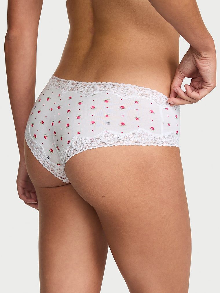 Chiloți de bumbac cu dantelă pe margini, dantelă-talie obraznică. Produsul are o culoare florală și provine din colecția Lace Trim.