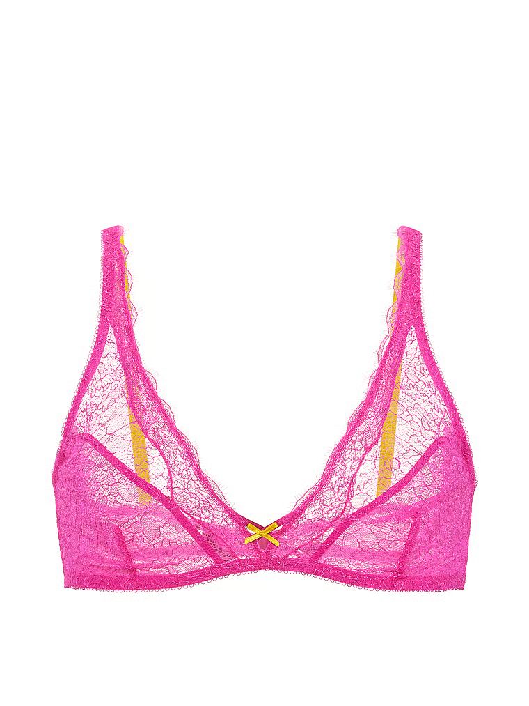 Bralette din dantelă fără sârmă. Provocă. Produsul este roz și provine din colecția Victoria's Secret.