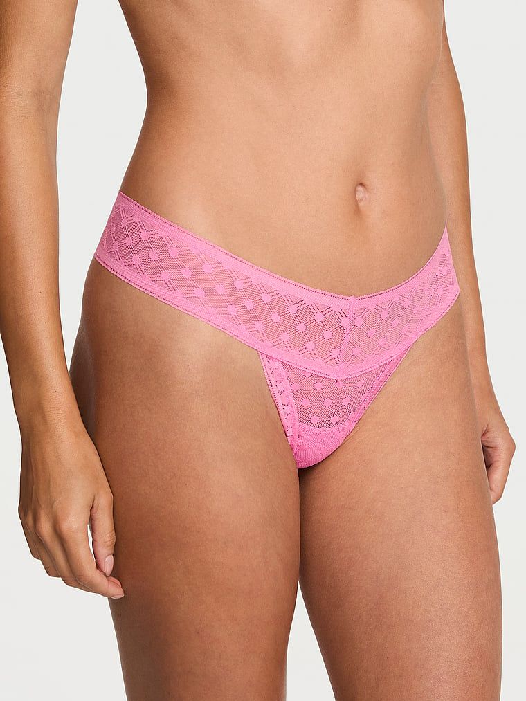 Lacie Chiloți Tanga din dantelă, cu model geometric cu buline