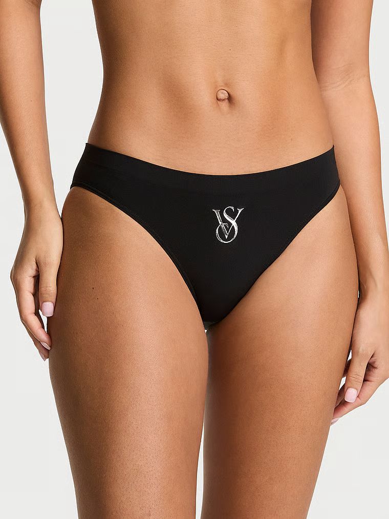 Chiloți cu logo strălucitor Seamless Sparkle Bikini. Produsul este negru și provine din colecția Seamless