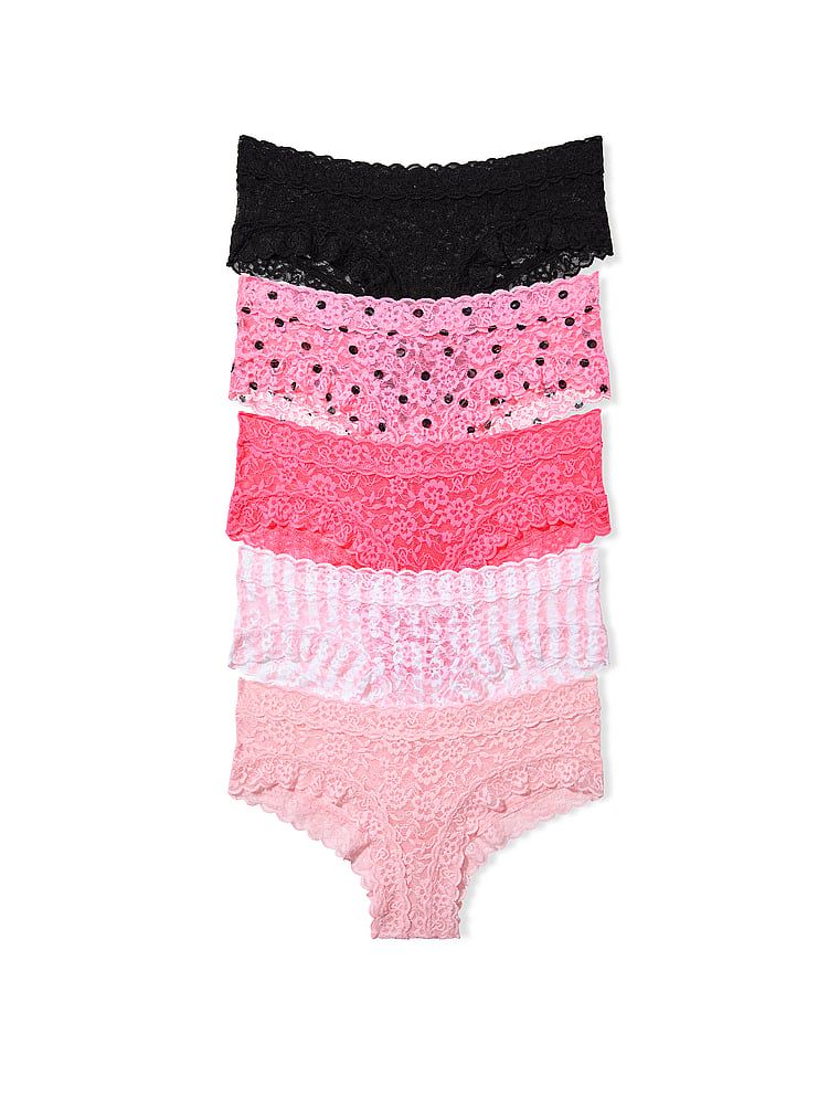 Set de chiloți din dantelă Cheeky - 5 piese. Produsul are imprimeu color și provine din colecția Victoria's Secret.