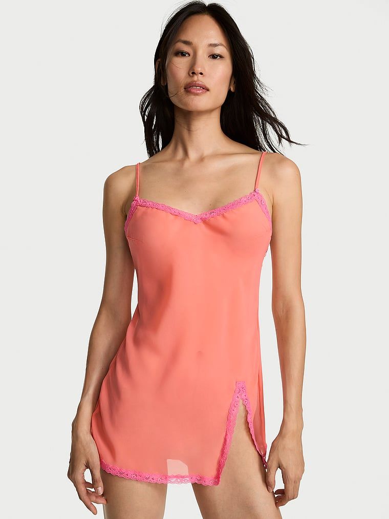 Dream Angels Rochie mini tip Slip Tease din șifon cu margini din dantelă