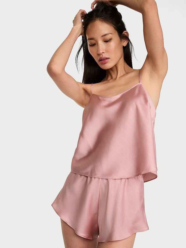 Victoria's Secret Set maiou și pantaloni scurți din satin, cu spatele decupat
