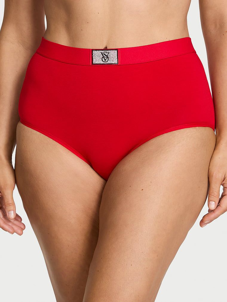 Chiloți din bumbac cu talie înaltă cu logo-ul Shine Patch. Produsul este de culoare roșie și provine din colecția Cottumbac.