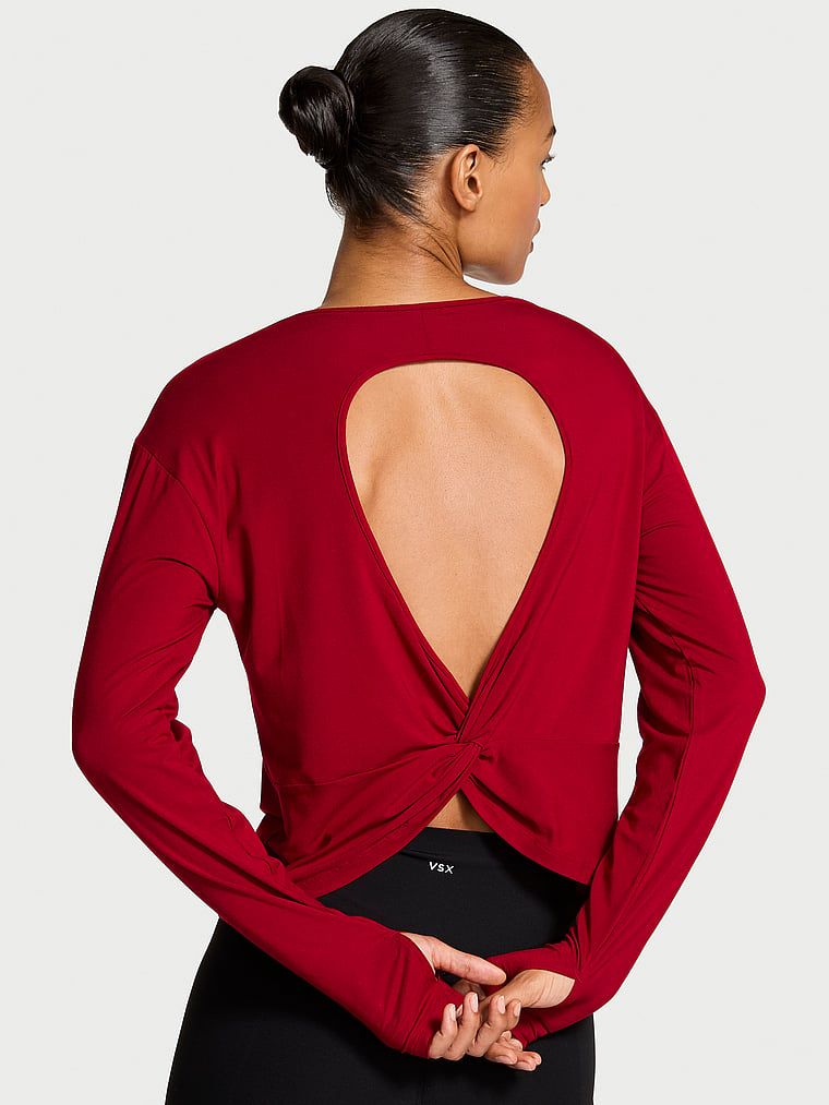 VSX Tricou cu spatele dezvelit și mânecă lungă din tricot fluid VSX Drapey