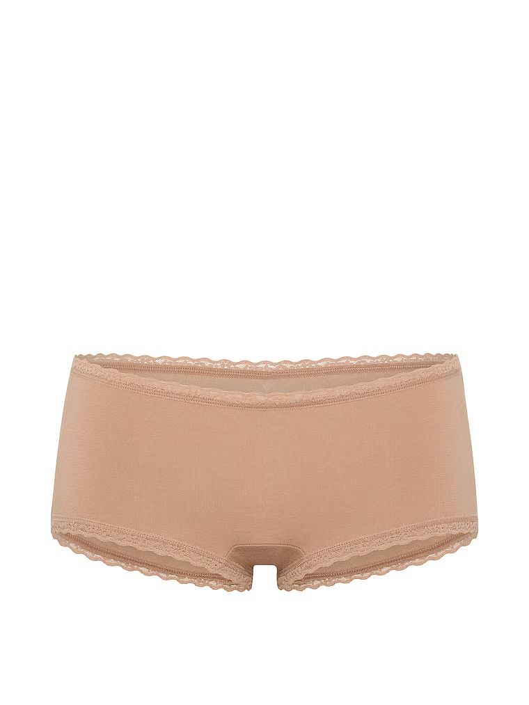 Pantaloni scurți de bumbac cu dantelă pe margini: Boyshort cu margini din dantelă. Produsul este bej și provine din colecția Lace Trim.