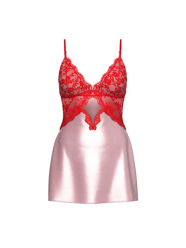 Cămașă de noapte din satin și dantelă. Produsul este roz și provine din colecția Dream Angels.