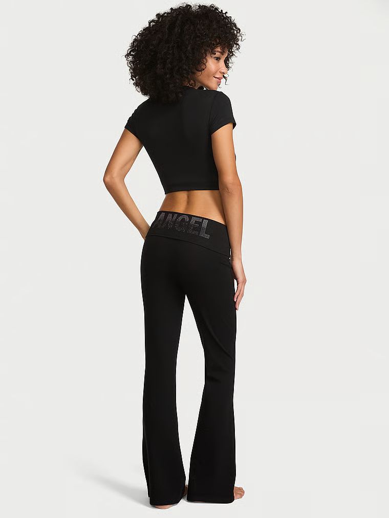 Colanți din bumbac pliabili Flare. Produsul este negru și provine din colecția Angel Essentials.