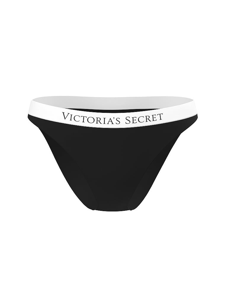 Bikini Bottom VS Logo iconic. Produsul este negru și provine din colecția Victoria's Secret Swim.