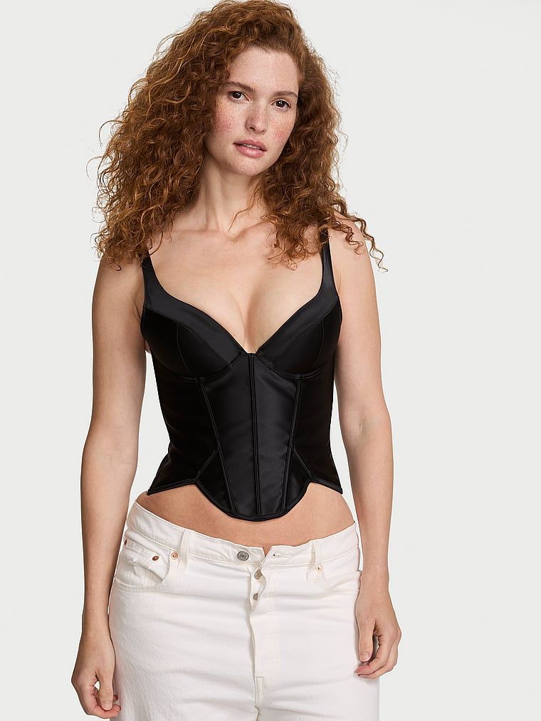 Corset push-up din satin. Produsul este negru și provine din colecția Very Sexy.