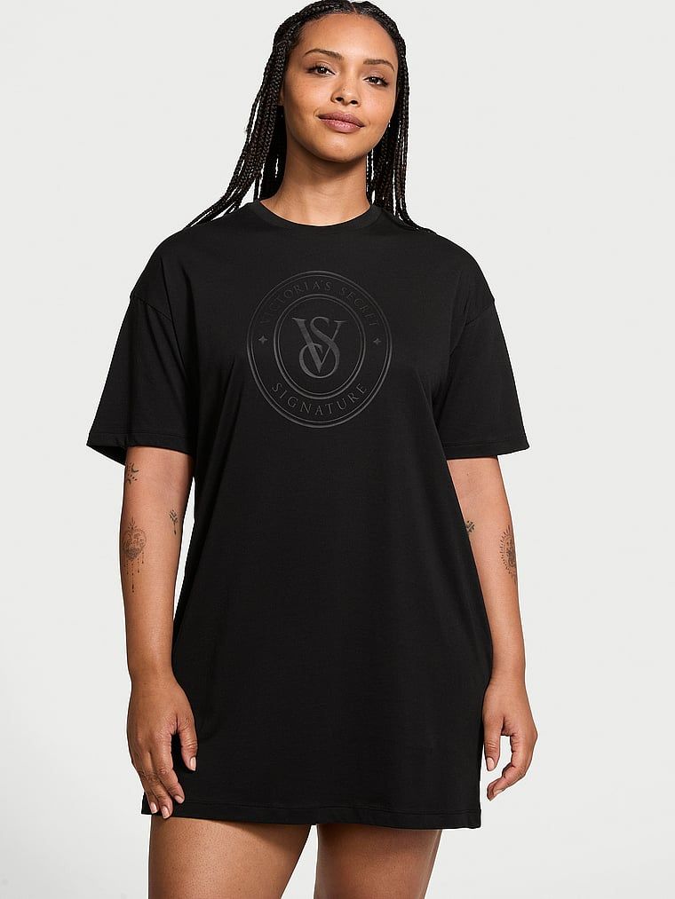 Victorias Secret Bluză de pijama cu mâneci scurte, oversized, din 100% bumbac