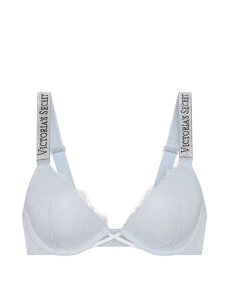 Suten din dantelă ușor căptușită cu bretele Shine Strap Demi lucioase. Produsul este de culoare albastră și provine din colecția Very Sexy.