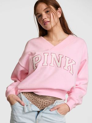 PINK Bluză Campus Fleece cu decolteu în V