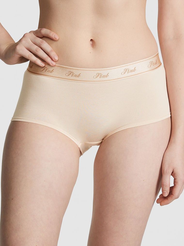 Chiloți Boyshort din bumbac, cu logo aplicat