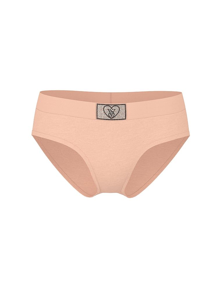 Chiloți de bumbac cu logo-ul lucios Heart Shine Patch Hiphugger. Produsul este roz și provine din colecția Bumbac.