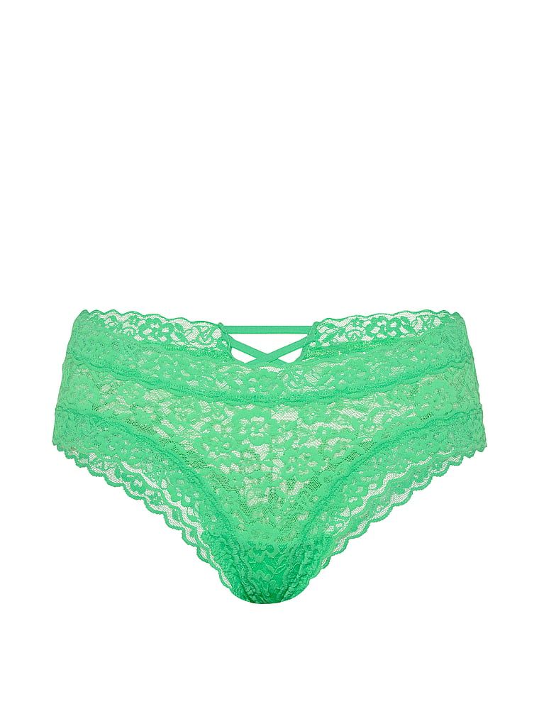 Chiloți din dantelă cu bretele la spate Blossom Cheeky. Produsul este de culoare verde și provine din colecția Lacie.