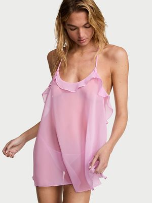 Dream Angels Set Babydoll din șifon transparent cu broderie pastelată