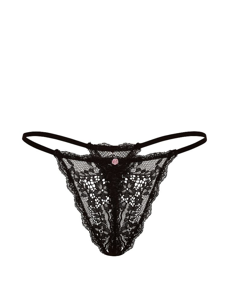 Tanga de dantelă cucu-ascuns fără un pas. Produsul este negru și provine din colecția Dream Angels.