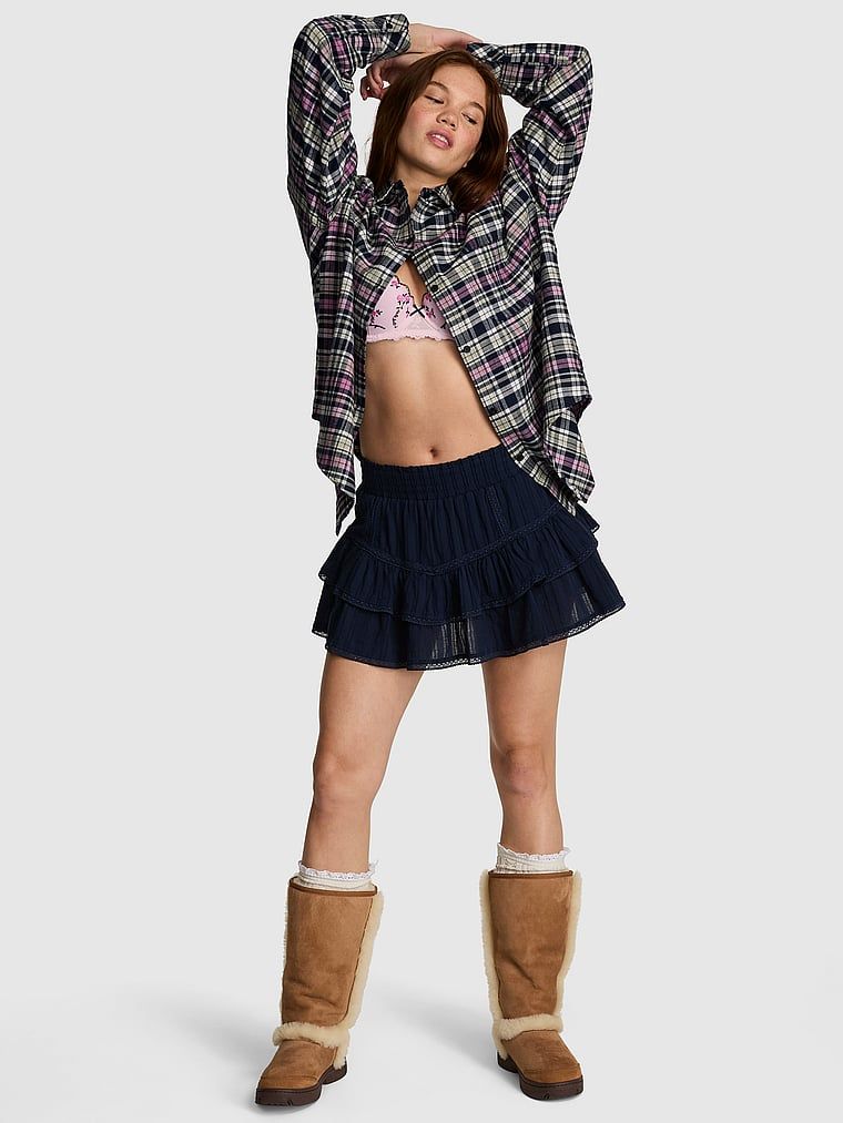 PINK Cămașă de noapte Favorite din flanel 100% bumbac cu nasturi